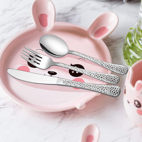 LIANYU 12-Piece Kids Utensils Silverware Set - Stainless Steel Toddler Hammered Flatware Cutlery, Dishwasher Safe