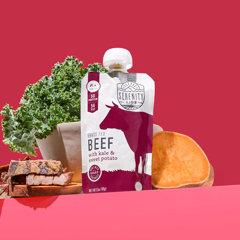 6+ 5g Nutrient-Packed 3.5 Oz, Pack 12 Serenity Kids Months Baby Food Pouches - Protein Grass Fed Beef Pouches - Veggie