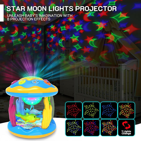 6 12 Tummy 12-18 1 2 3 0-3-6-9-12-18 Baby Toys to Months - Musical Projector Rotating Light Up Toys, Time for Infant