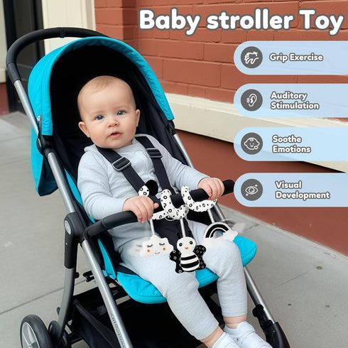 0-6 0 3 6 9 Car Seat Toy,Stroller Toys,Car Seat Toys for Babies months Boy Girl,Spiral Hanging Stroller Black and White