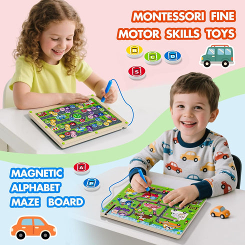 Tymokcall 2 1 3-5 Magnetic Maze in Double Side Color and Number Maze Alphabet Puzzle Board for Boys and Girls Kids