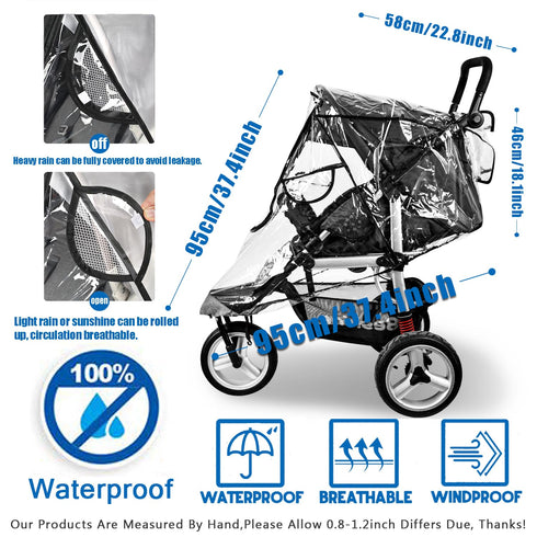 Universal Stroller Rain Cover, Waterproof Windproof Protection, Baby Travel Weather Shield from Dust Snow, Clear