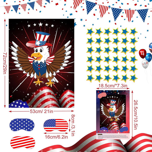 ASTARON Pin The Star on The Eagle, Patriotic Party Game for 4th of July, Poster with Stickers & Blindfolds