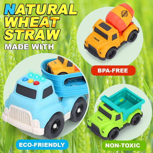 2 3 4 3 1 2-4, Toddler Toys for Year Old Boys, Wheat Straw Toy Cars, No BPA Dump Truck, Mixer Cement, in Transport