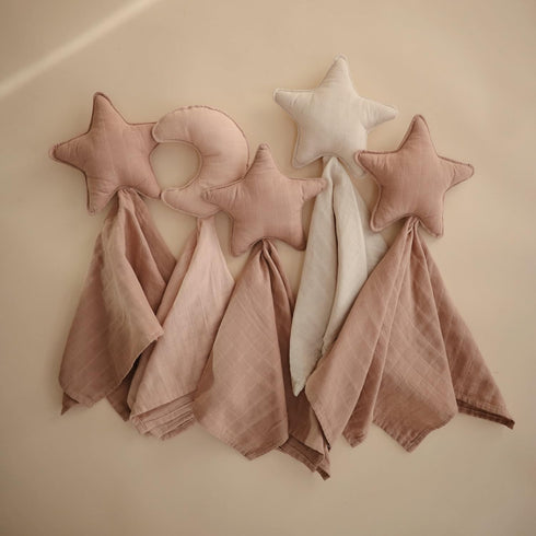 mushie Star Security Blanket, Baby Lovey, 100% Organic Muslin Cotton - Natural