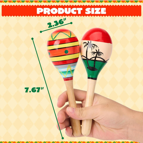 JOYIN 4 PCS Wooden Maracas for Kids, 7.6" Musical Rattle Noisemaker for Fiesta Party Favors