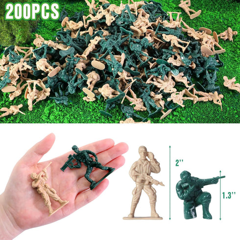 200PCS Army Men Toy Soldiers, Plastic Army Men Action Figures, 10 Poses Yellow and Green Soldiers Playset for Boys Birthday Gift