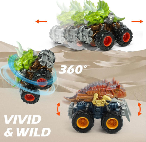 Oriate Dinosaur Monster Truck Toys for Kids 3-5, Dino Stunt Race Push and Go Car for Outdoor Fun