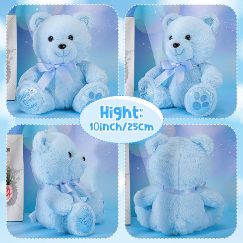 10 Inch Bear Stuffed Animal, First Bear Baby Shower Plush Toy for Wedding Birthday Gift (Blue)