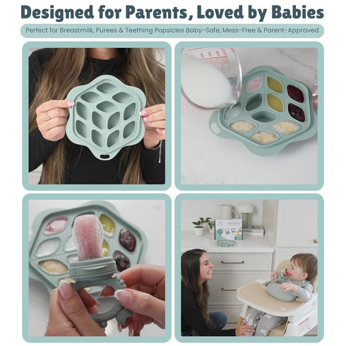 Set 3-in-1 3 Baby Fruit Feeder & Teether Food Pacifier, Breastmilk Popsicle Tray & Adjustable Bib Pacifier Sizes