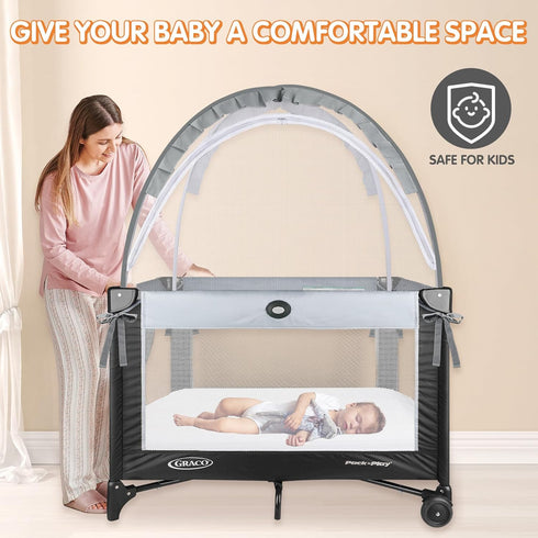 Zkaitoy Pack N Play Tent - Mini Crib Tent to Keep Baby from Climbing Out - Crib Net to Keep Baby in - Pop Up Breathable