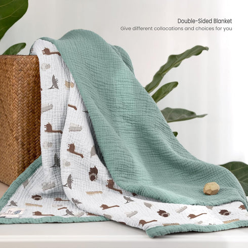 47"x47"(Sage lulumoon Muslin Baby Blanket for Boys: Soft Cotton Toddler Blanket with Dinosaur - Reversible Lightweight
