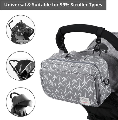 Universal Stroller Caddy Accessories, All-in-One Baby Organizer with Insulated Pocket for Diapers, Toys & Snacks