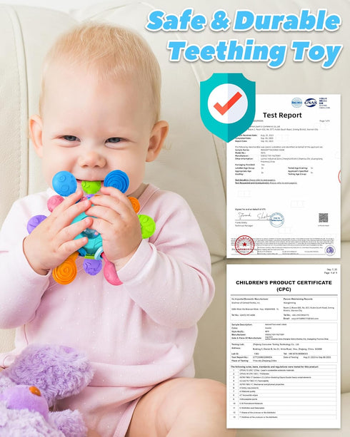Baby Teething Toys for 0-6 6-12 Months, Montessori Tummy Time Toys for Newborns, Infant Rattles Chew Sensory Toys, Baby