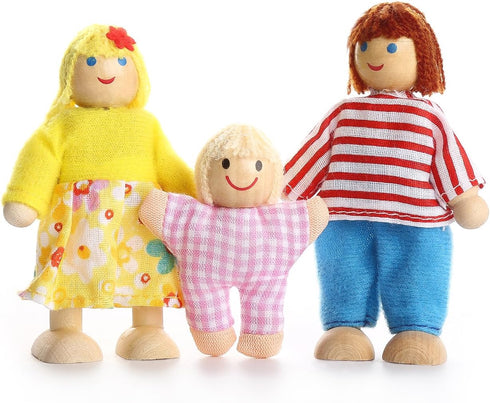 Lovely Happy Family Dolls Playset, Wooden Figures Set of 7 People with Dog for Kids Children Toddlers Dollhouse Pretend