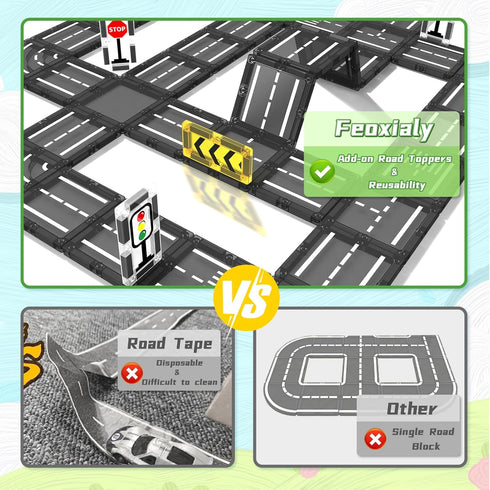 Magnetic Tiles Road Set, Magnet Tiles for Kids Ages 3-8, Montessori Educational STEM Creativity Toys for Toddlers