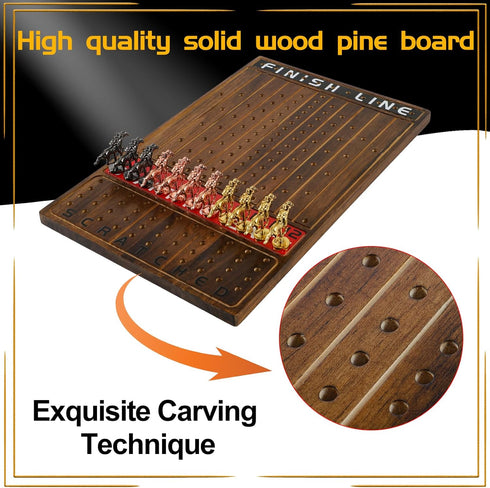 11 2 2 Jyquorp Horse Race Board Game Racing Game Thickened Solid Wood with Luxurious Durable Classic Metal Horses