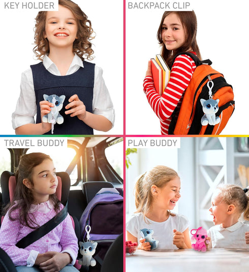 Puzzled DolliBu Wolf Plush Big Eyes Keychain, Soft Wild Mountain Animal Charm