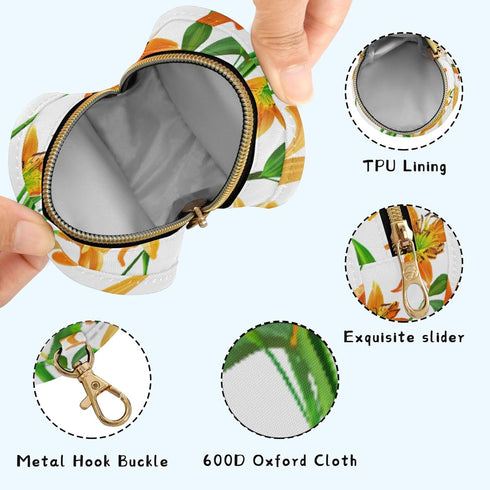 PYBUG Orange Lily Round Pacifier Storage Case, Polyester & TPU Lined with Hook Buckle, Pacifier Container Box for Baby