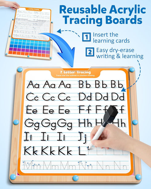 1-100 3-8 Coogam Handwriting Hundred Board, Math Manipulative Wooden Montessori Number Toys, Alphabet Writing Practice