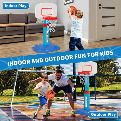Adjustable Toddler Basketball Hoop Indoor for Age 1-3, Mini Basketball Hoop with 3 Balls for Outdoor Poolside, Birthday