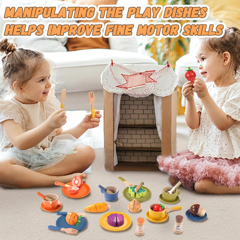 Sets GAGAKU Wooden Play Food for Kids Kitchen, Montessori Wooden Play Food Toys with Plates and Dishes for Toddler Boys