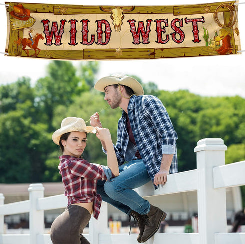 Cowboy Party Decorations, Western Scene Setters for Cowboy Decorations Party, Wooden House Barn Banner