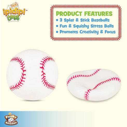 IPIDIPI TOYS Baseballs Pull, Stretch, Squeeze Fidget Balls - Squishy & Sticky Sensory Balls, Pack of 3