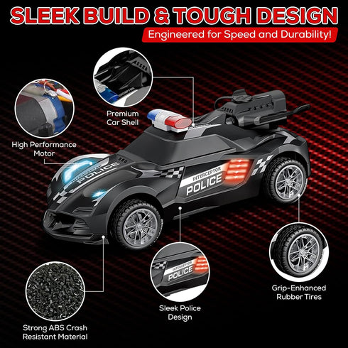 Remote Control Police Car Toy with Smoke Effect & LED Lights, Fast Rechargeable RC Car for Kids, Anti-Slip Rubber