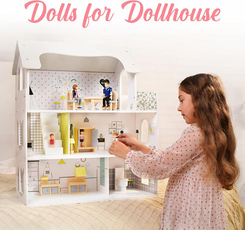 Family Dollhouse People - 5 Poseable Action Figures for Dollhouse, Including Mom, Dad, Sister, Brother