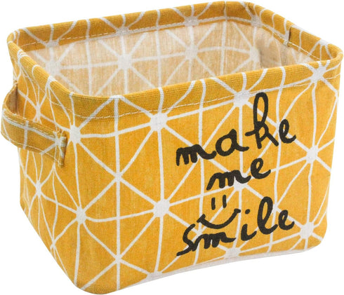 Mziart Small Foldable Canvas Storage Basket, Cotton Fabric Mini Portable Organizer Box for Makeup Toys (Yellow)