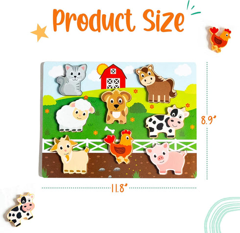 Large 3 Pk Wooden Toddler Puzzles Ages 2-4 | Montessori Learning Toys for 2+ Year Olds