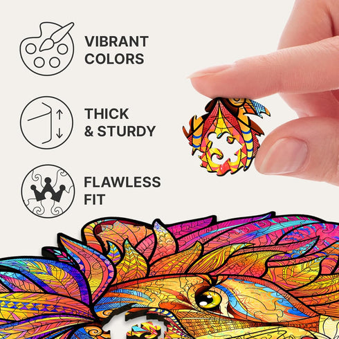 UNIDRAGON Original Wooden Jigsaw Puzzles - Mysterious Lion, 192 Pieces, Medium Size, Unique Gift Package