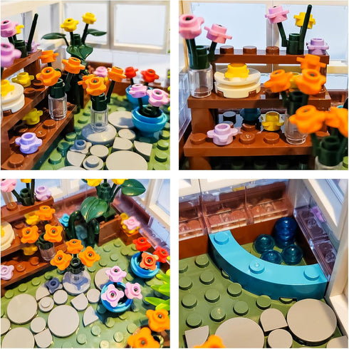 QLT White Flowers House Building Set, Compatible with Lego Flower Friends House, 639 Pcs Greenhouse Toy