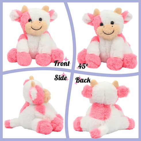 Hopearl Plush Cow Toy - 9 Inch Strawberry Pink Floppy Dairy Cattle - Cute Birthday Gift for Kids