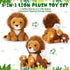 Honoson 5 Pcs Large Lion Plush Set with 4 Cute Baby Lions in Zippered Back, Soft Cuddly Plushie, 14 Inch