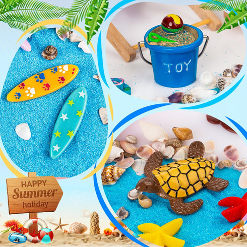 LHSYFBZ 36 Pcs Beach Miniature Dollhouse Decoration, Beach Cake Decorations, Umbrella Palm Chair Miniature Toys for DIY