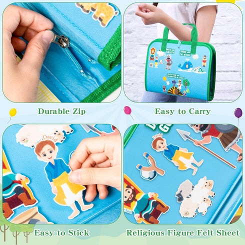 WATINC Portable Bible Felt Stories Set - 6 Pack Religious Story Learning Kit for Kids, Early Educational Travel Play