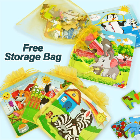Vileafy 12 Pack Small Animals Puzzles for Kids Ages 3-5, Wooden Toddlers Puzzles
