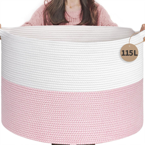 INDRESSME 115L Extra Large Pink Laundry Basket for Nursery Stuffed Animal Storage,
