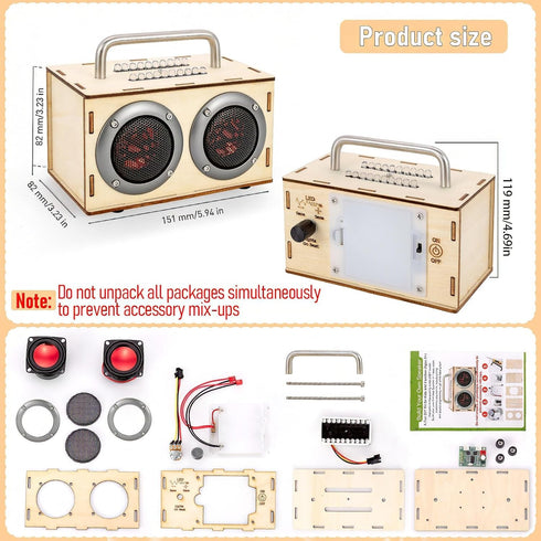 8-12, 8 9 11 13 DIY Bluetooth Speaker Kit with Metal Handle STEM Projects for Kids Ages Build Your Own Gray Portable