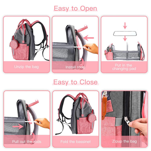 Backpack ISMGN Diaper Bag with Changing Station, Large Diaper Bag, Baby Bag, Multifunctional Diaper Bag, Pinkgray