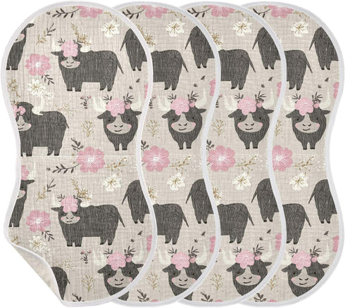 decor gift 4 Pack 22x11in Cotton Burp Cloths Baby Easy Care Naughty Wooden Bison Gray washcloths for Gender Neutral