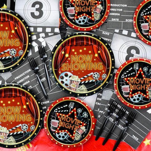 Movie Night Party Supplies for 20 Guests, Disposable Tableware Set with Now Showing Plates and Napkins