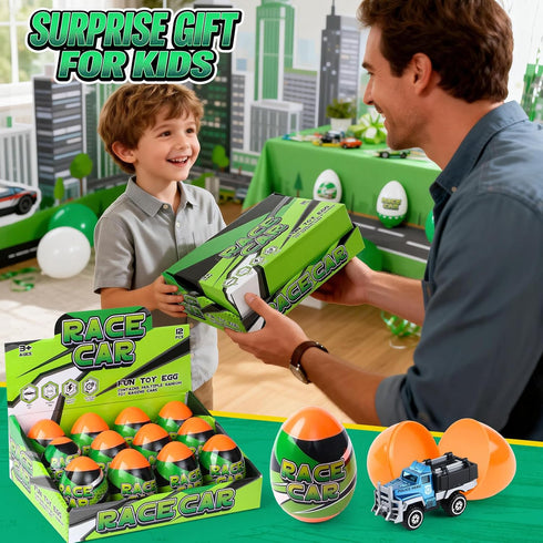 Cleboen Set 12 Pack City Car and Truck Surprise Egg for Kids, Blind Eggs with Alloy Car Toys Inside, Ideal Gift