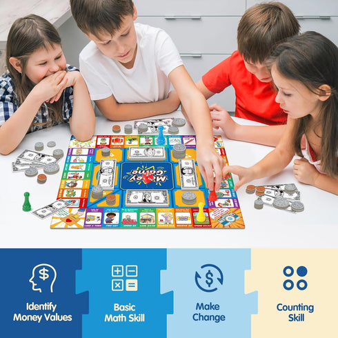 Torlam Money Board Games for Kids, Coins and Bills Toddler Pretend Play Toys, Money for Kids Learning Education