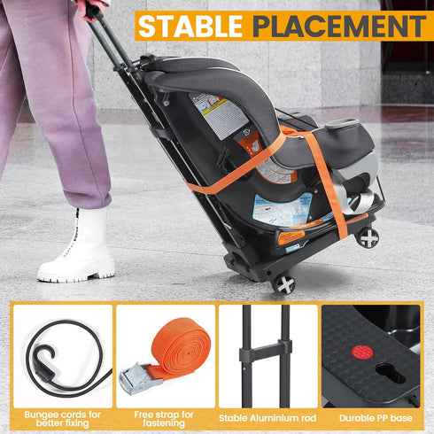 4 Orzbow Car Seat Dolly for Airport, Folding Car Seat Travel Cart with Wheels and Adjustable Handle, Carseat Roller