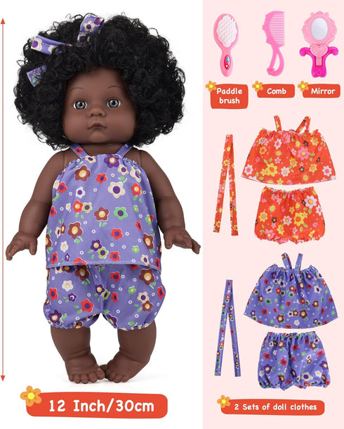 3 4 5 6 Old,12 inch 2-Sets GAGAKU Black Baby Doll for Years Black Baby Dolls for Girls with Curly Hair, Doll