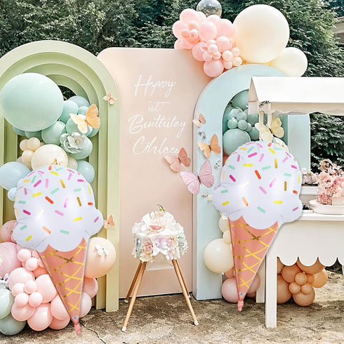 32 Inch Summer Large Ice Cream Balloons Cone Kit, Giant Sweet Ice Cream Sprinkle Foil Balloons, Popsicle Three Scoops