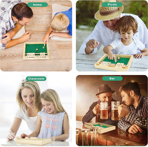 Wooden Shut The Box Game - Classic 2 Player Dice Game, Tabletop Version, Popular Pub Game for Kids